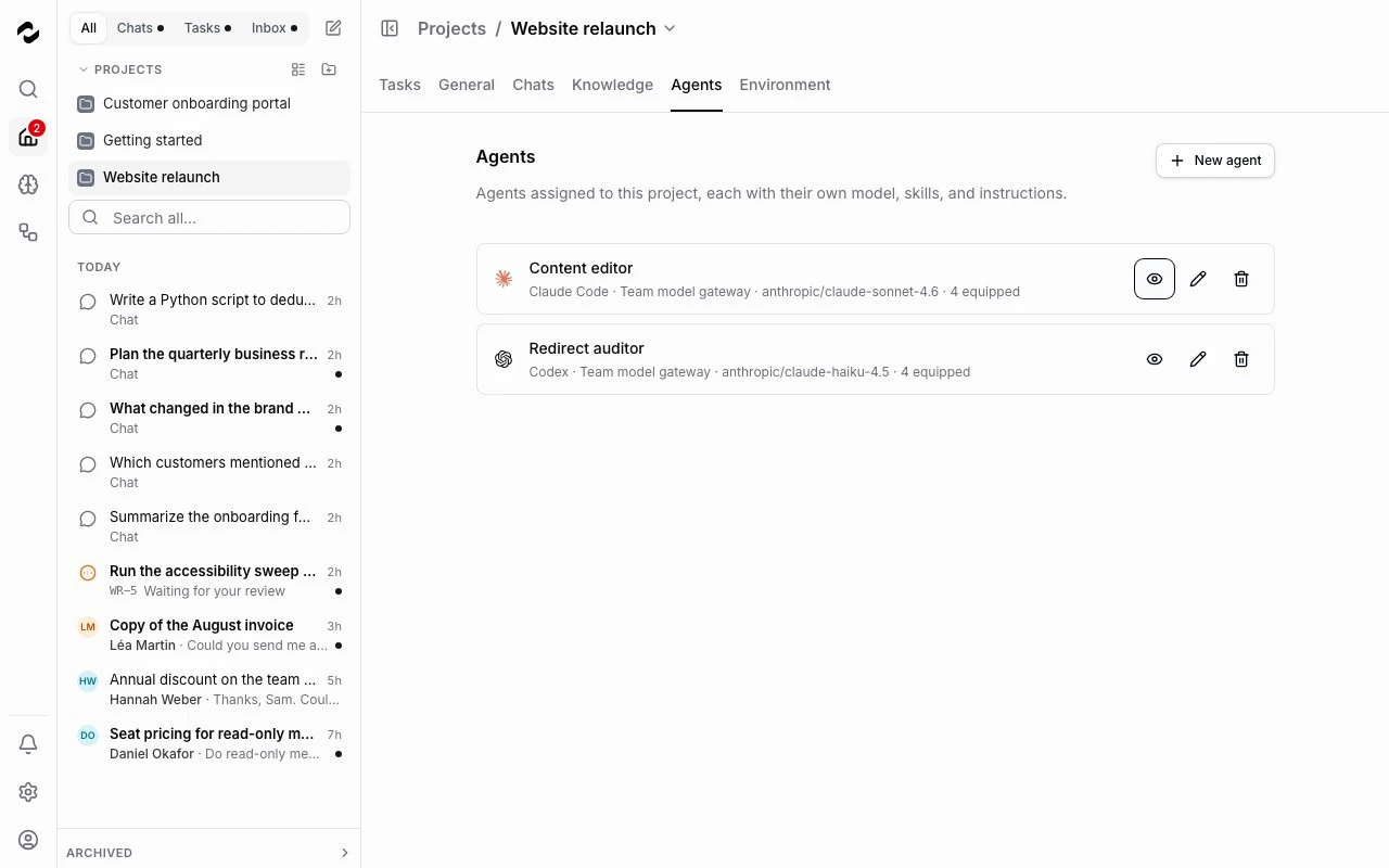 Tale project Agents tab for inspecting an agent’s configuration.