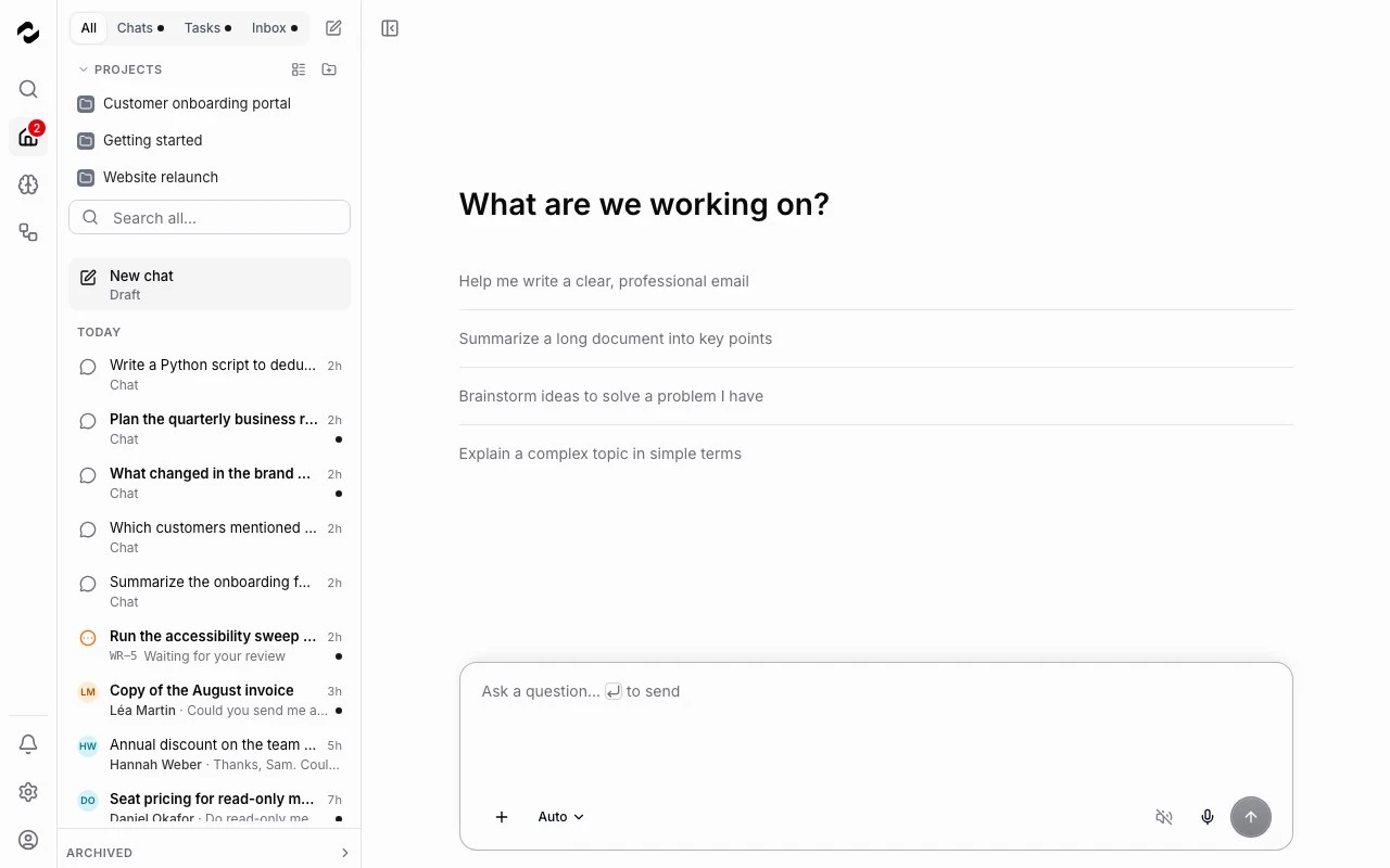 Tale chat workspace for writing prompts and reading AI responses.